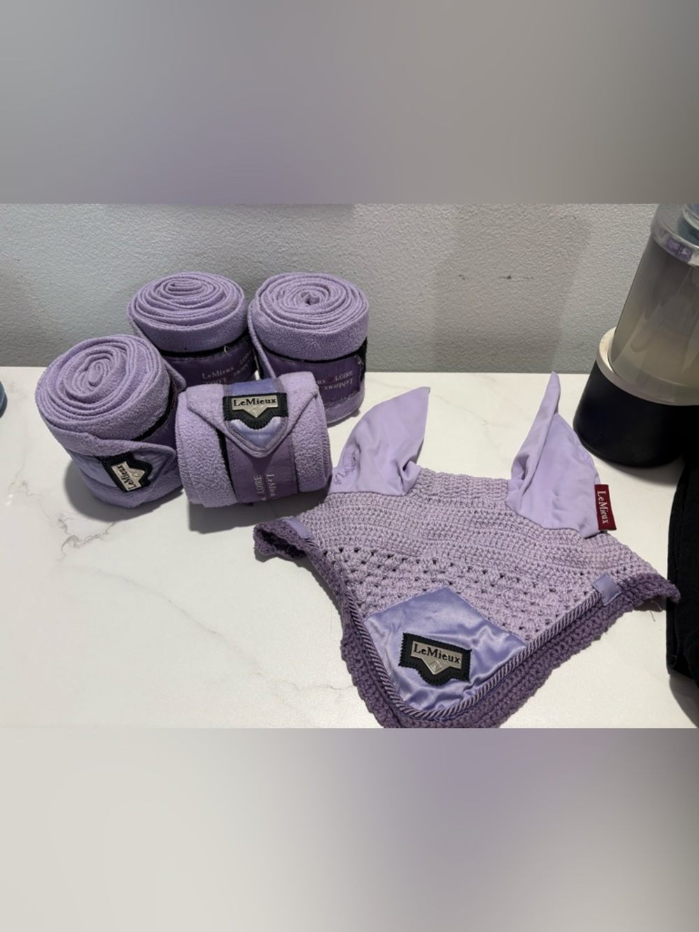 LeMeuix Wisteria Loire Polos and Loire Ear Bonnet size Full/large
